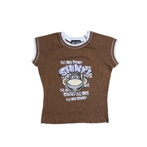 Bobby Jack Bling Shiny Monkey Graphic T-Shirt Brown Baby Tee